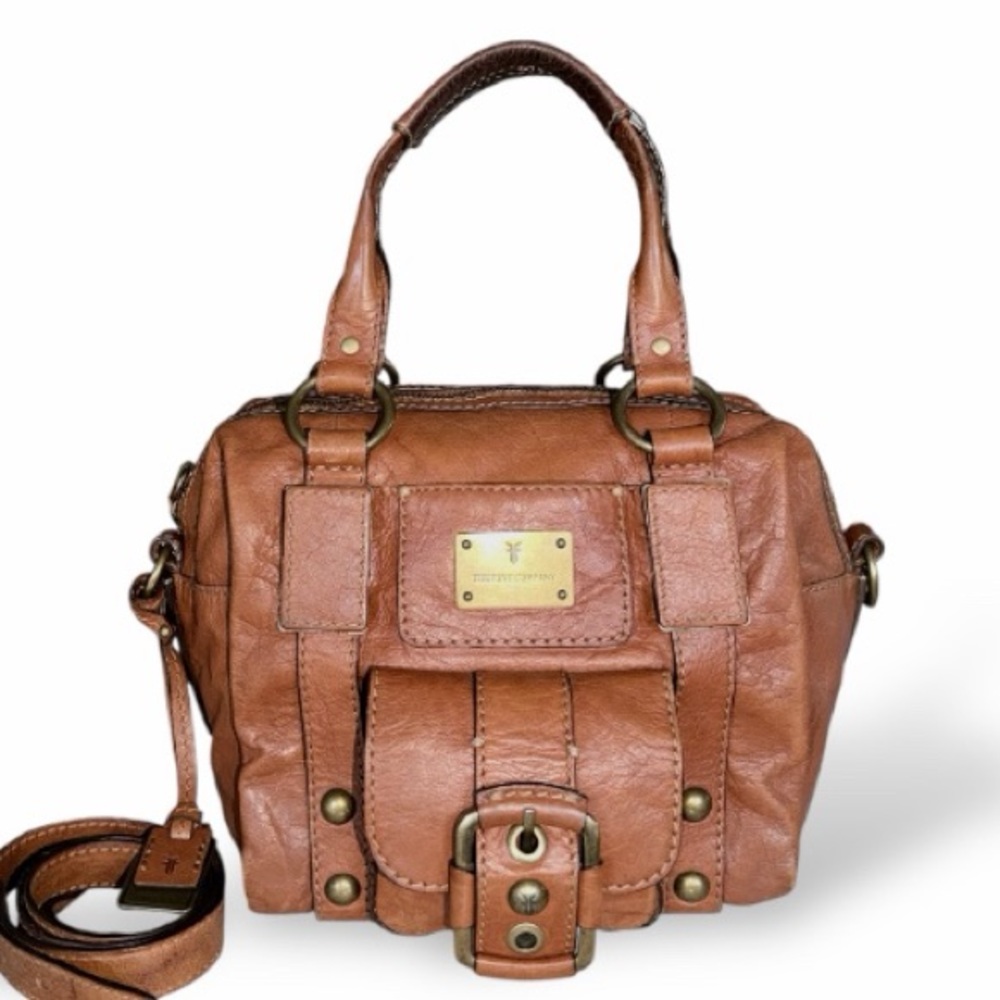 Frye Tan Leather Satchel with Studded Detail